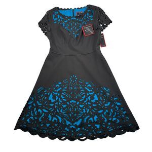 Focus By Shani Dress Women's Blue Black Size 6 Laser Cutout New S-1163NRS